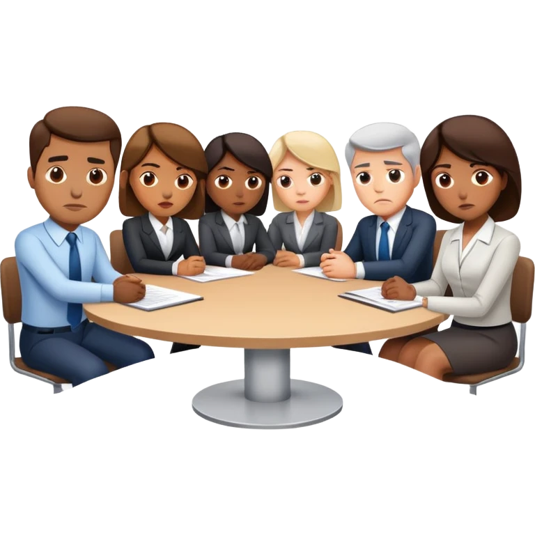 business people sitting around a table unhappy with my work emoji