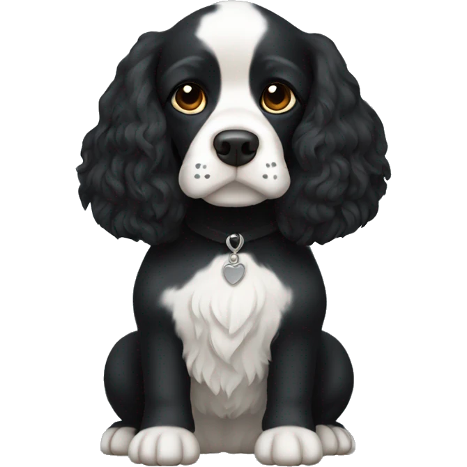 Small completely black king spaniel with white on chest emoji