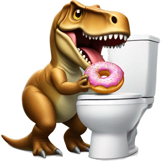 Trex on a toilet eating a donut emoji