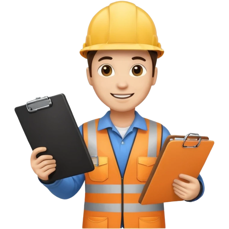 engineer standing with safety boots, holding a clipboard emoji