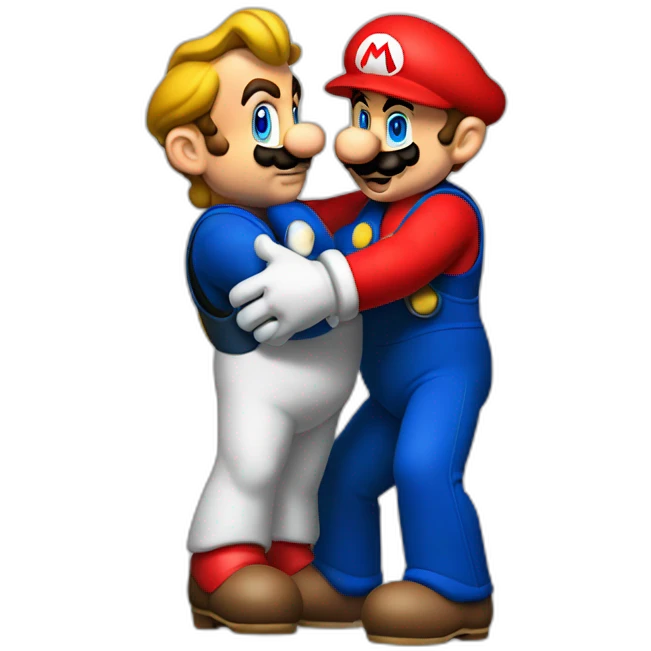 Macron huging super mario emoji