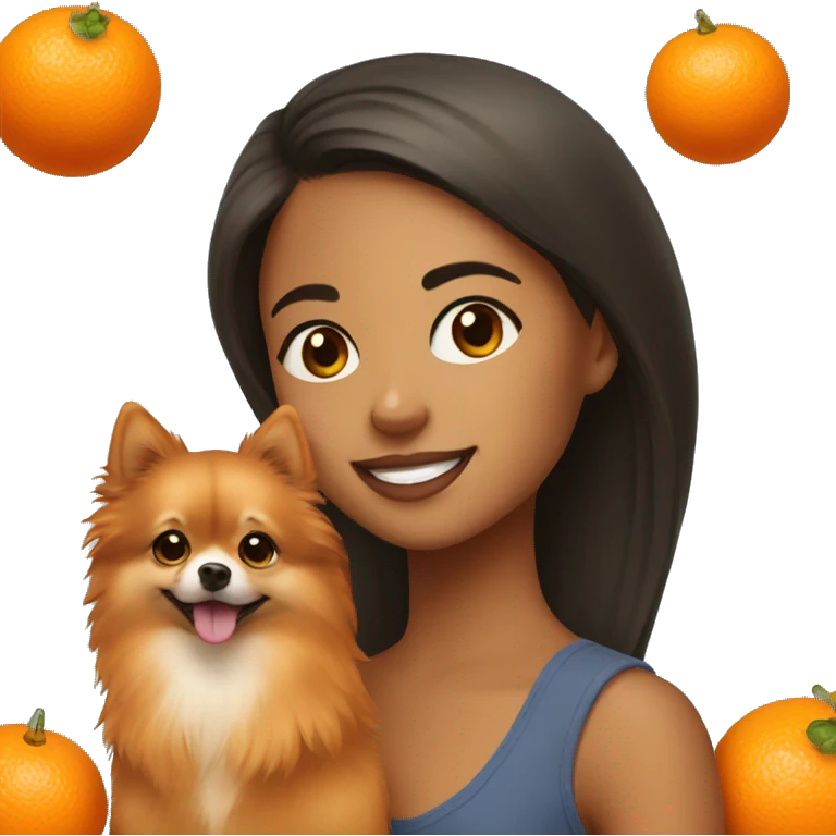 Young Latina girl with orange Pomeranian emoji