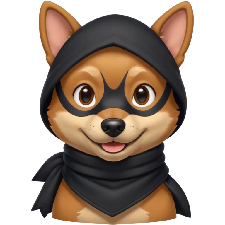 thief dog portrait, head and shoulders only, playful sneaky look, burglar scarf collar, mischievous smile, 3D cartoon, mobile game icon style, clean background, no text, no watermark
 emoji