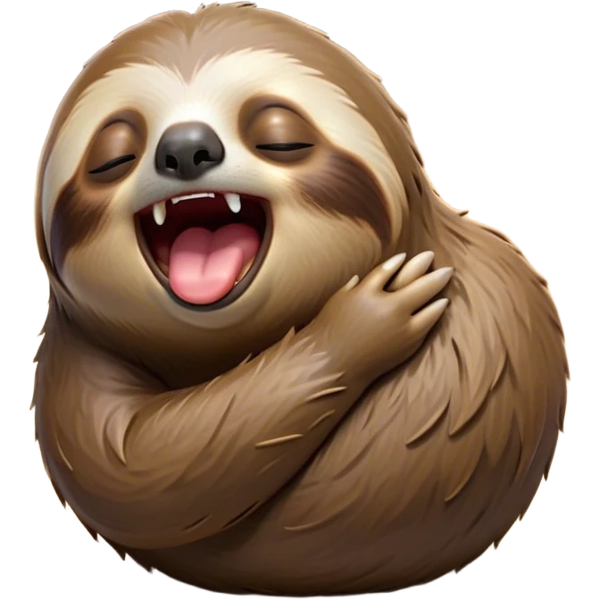 Cinematic Cute Yawning Sloth Portrait Emoji, Head tilted slightly with a dramatic, wide-open yawn, showcasing a languid, cuddly form with drowsy, half-closed eyes and an open, relaxed mouth, Simplified yet irresistibly adorable features, highly detailed, glowing with a soft, cozy glow, high shine, relaxed yet expressive, stylized with a dash of whimsical sluggish charm, soft glowing outline, capturing the essence of a drowsy yet affectionate sloth that appears ready to stretch out for a long nap! emoji
