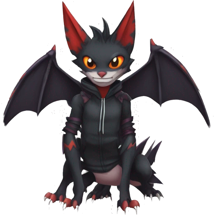 Dark Black Anthro Cool Horned Bat-Winged Nargacuga-Noivern-Zangoose-Litten-Feline-Pokémon with edgy stripes Punk Hoodie emoji