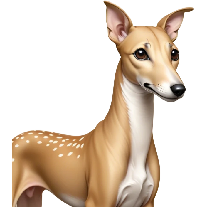 Cinematic Noble Fawn Greyhound Portrait Emoji, Poised and regal, with a slender, aerodynamic build and a smooth, elegant fawn Fur, deep-set soulful eyes, Simplified yet sharp and sophisticated features, highly detailed, glowing with a soft, dignified glow, high shine, intelligent and agile, stylized with an air of grace, focused and attentive, soft glowing outline, capturing the essence of a watchful and swift companion, so majestic it feels as though it could dash out of the screen with effortless authority! emoji