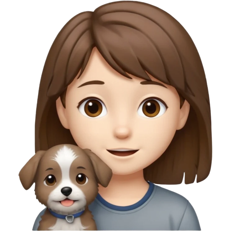 chibi teen with brown hair and her grey dog whos scruffy emoji