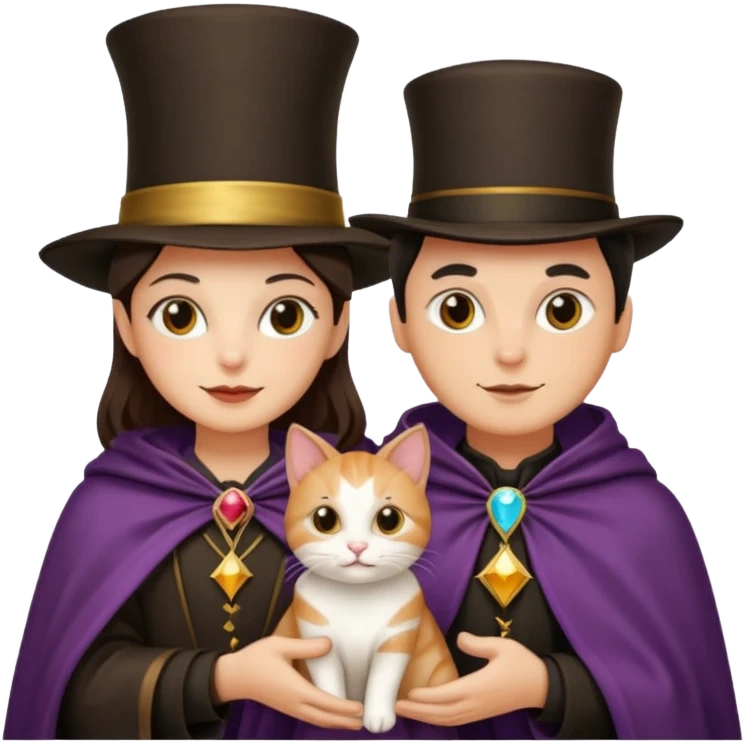 magician couple and their pet cat emoji