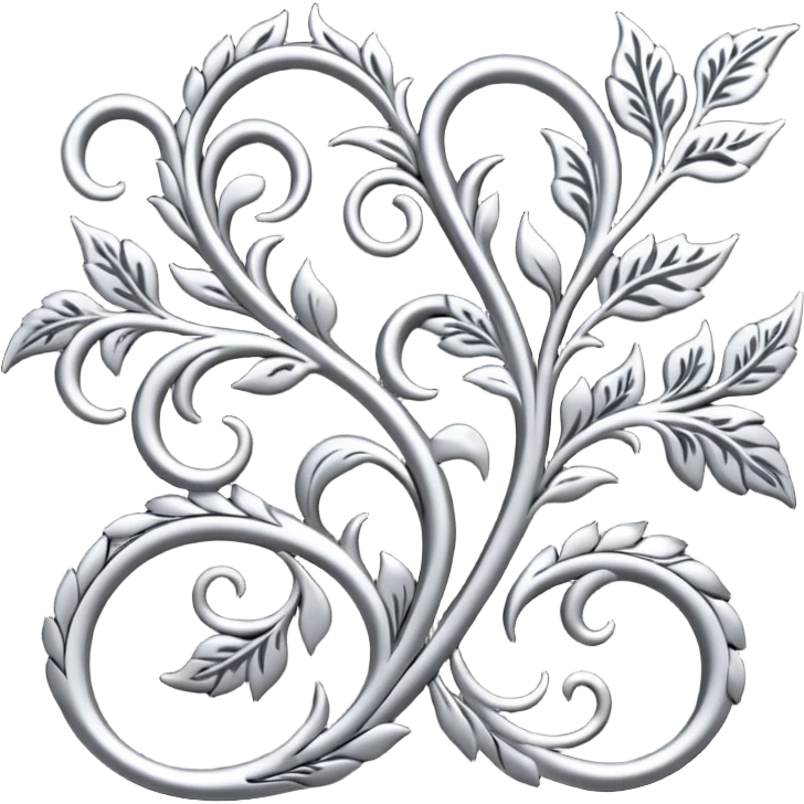 Black and silver filigree vine design, 3D, extremely detailed design emoji