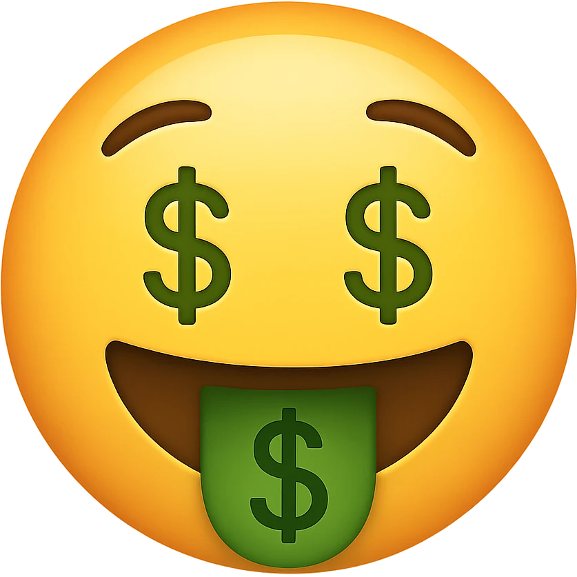yellow face with money mouth emoji, digital illustration, no background emoji