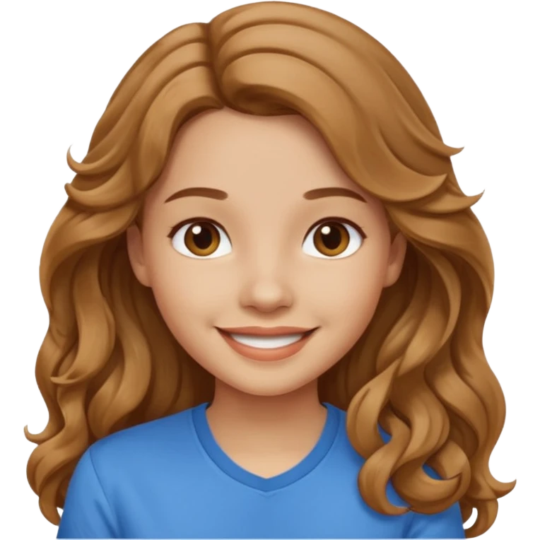 Please generate a portrait of a pretty girl with long, wavy, light brown hair., she's smiling. emoji