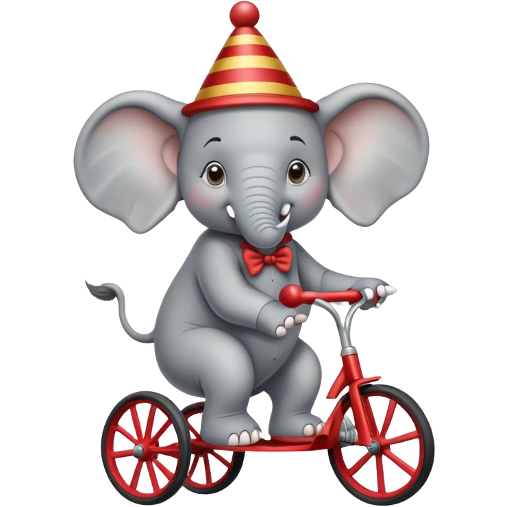 Funny elephant balancing on a tiny tricycle, circus performer emoji