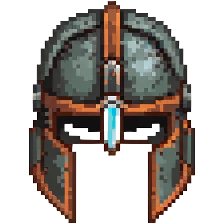 Ancient knight's helmet with light rust patina and worn appearance emoji