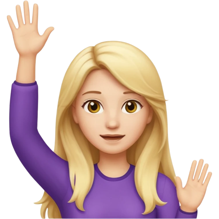 I want a white female animated gif emoji with long blonde hair putting hands up in the air emoji