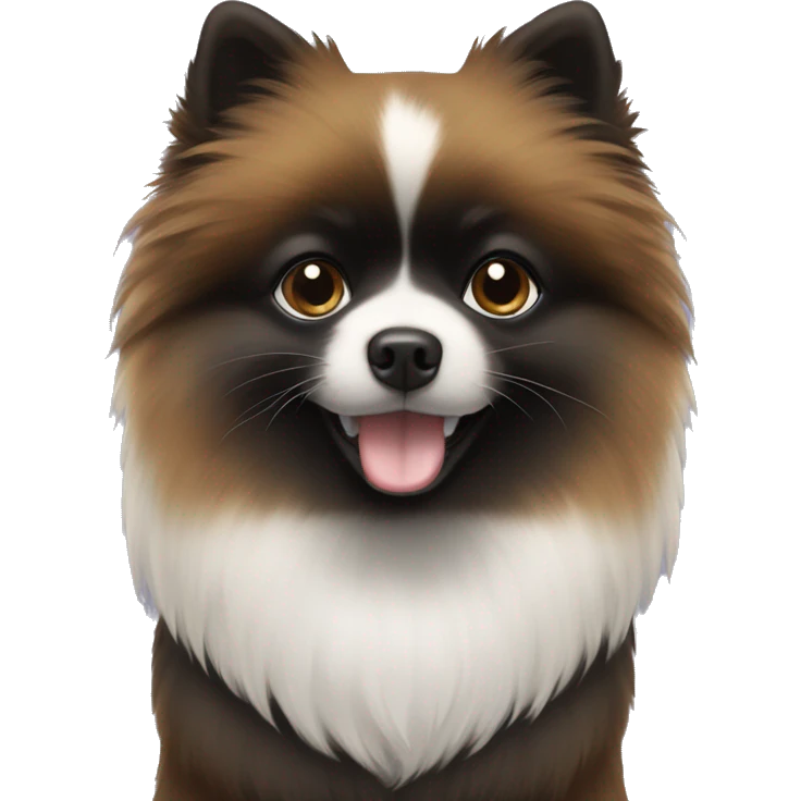 Black Pomerania with a white chest and his left paw is white emoji