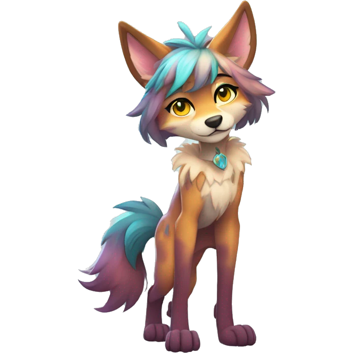 Anthro Colorful Shiny Fionbri-Falvie-sparkle-wolf-sona with cool eccentric markings full body emoji