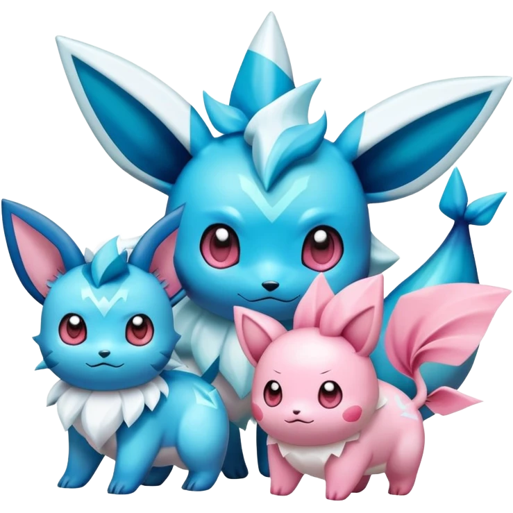 Shiny colorful Glaceon-Vaporeon-Clefairy-Pokémon emoji