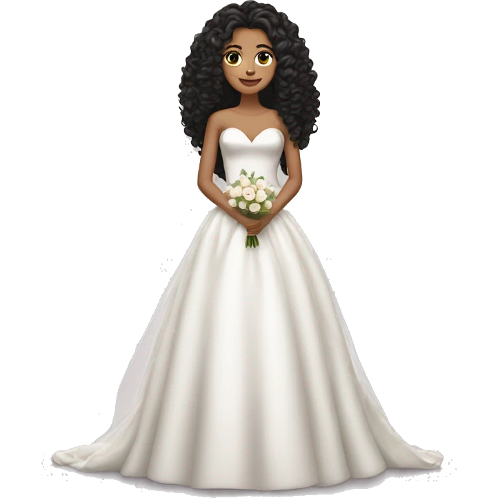wedding bride with long black curly hair brown eyes emoji