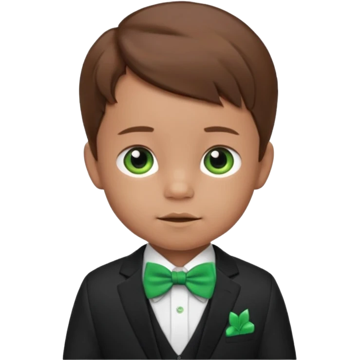baby cute boy, brown hair in suit, with green bow emoji