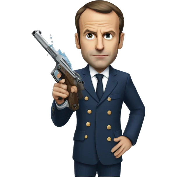 Emanuel macron avec un pistolet à eau emoji