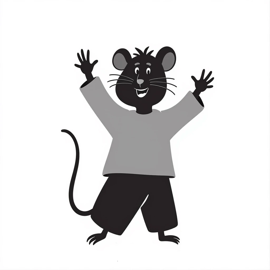 Hand-drawn rat doing an enthusiastic dance move with arms raised emoji