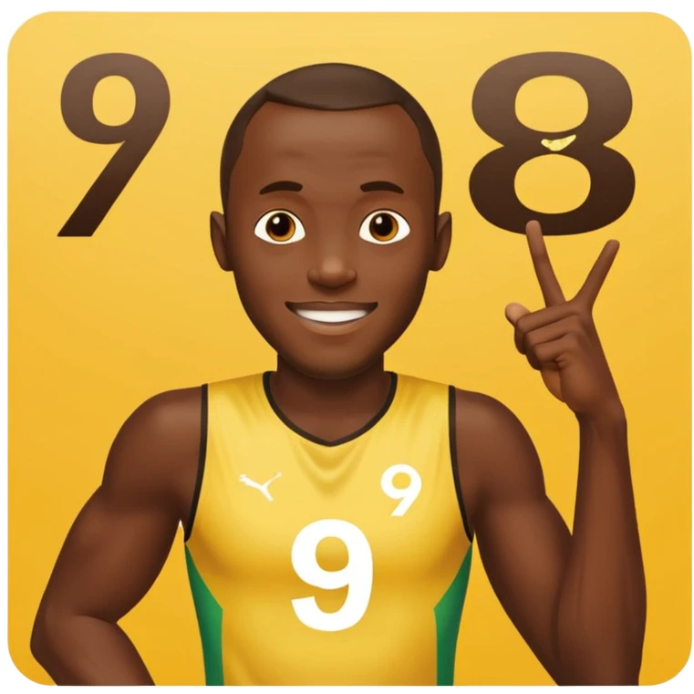 usain bolt with a pannel behind him with 9.58 behind him emoji