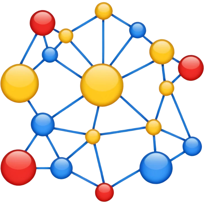 Several different symbols (graph, drawing, abstract form) connected by thin lines into a single structure that emphasizes interaction. emoji