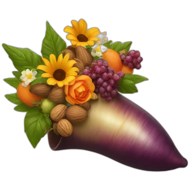 a large horn overflowing with produce, flowers, or nuts emoji