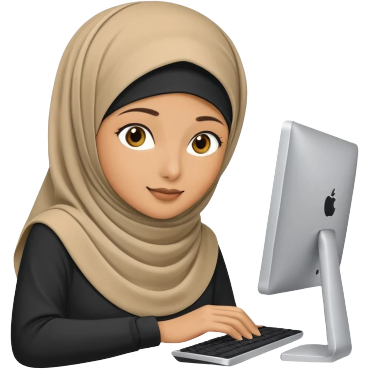 hijabi woman using desktop computer emoji