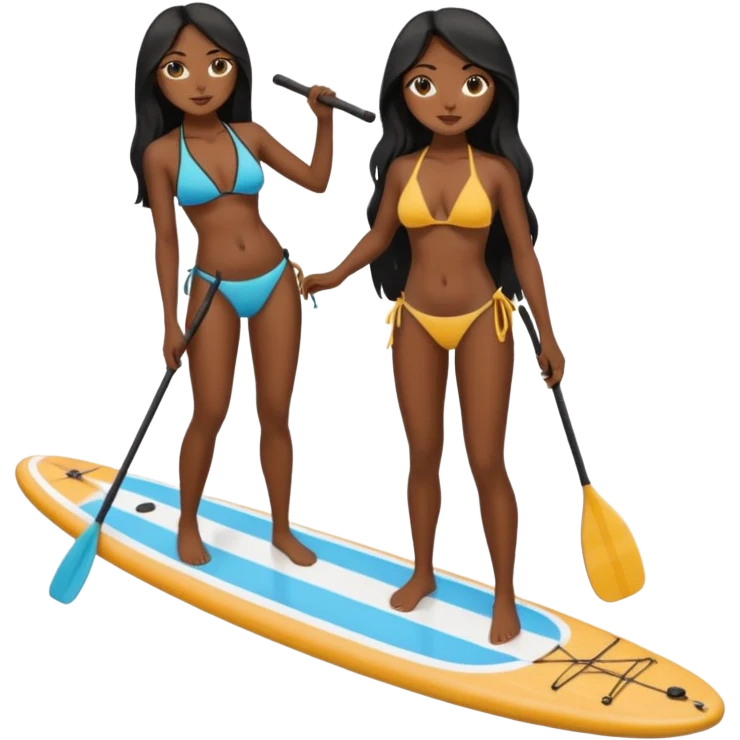 Dark long haired women in bikini on Standing paddle board emoji