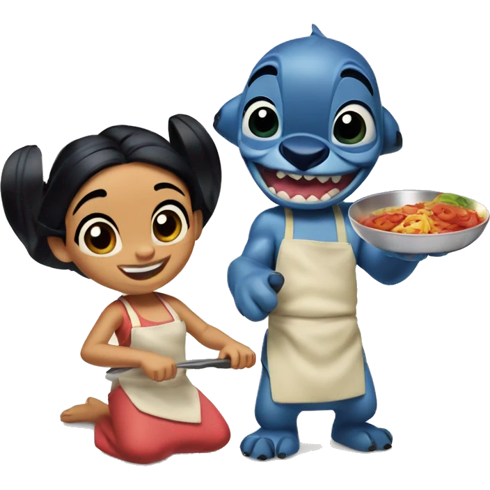 Lilo & Stitch cooking together from cartoon  emoji