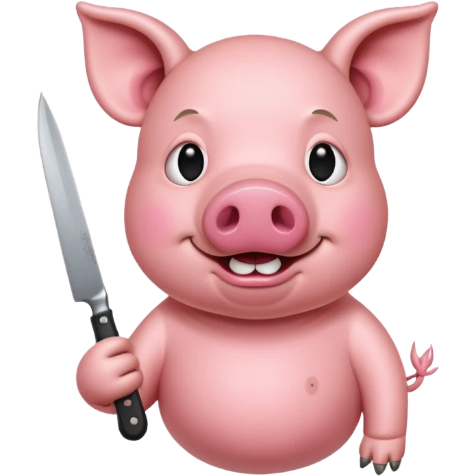 Bright pink Pig with giant nose, holding butcher’s knife emoji