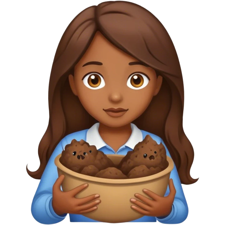 brown haired girl holding poop emoji