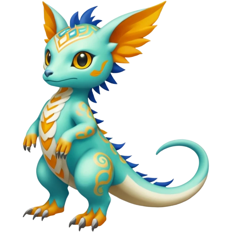 colorful lush ethereal divine exotic patterned beautiful elegant pretty realistic Fakémon-Digimon-Fionbri-Trico-creature (full body) emoji