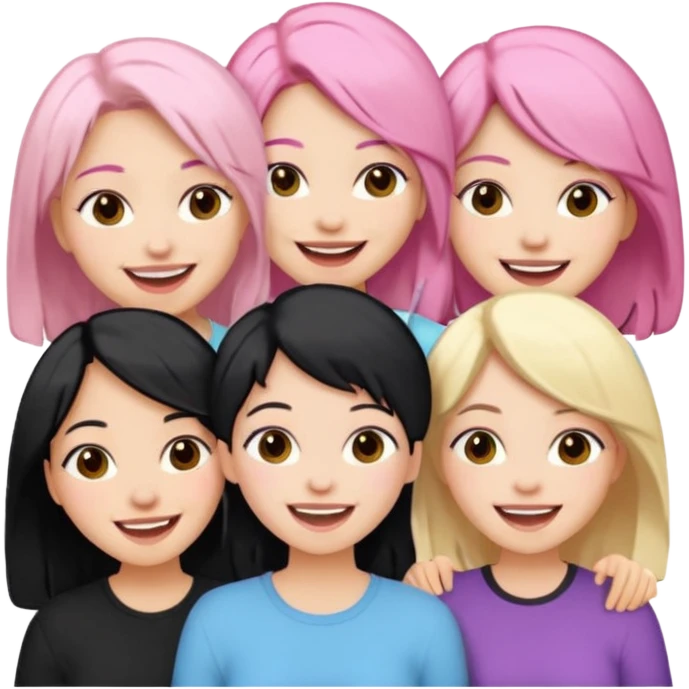 Girlfriend emoji - 5 white girlfriends, 1 with pale pink hair, 2 with black hair, 1 with medium blonde hair  emoji