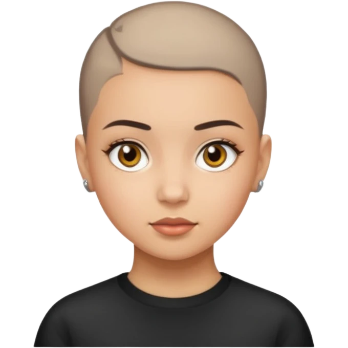 HAZEL EYES BLACK BLACK BUZZ CUT LIGHT SKIN ROUND FACE GIRL emoji