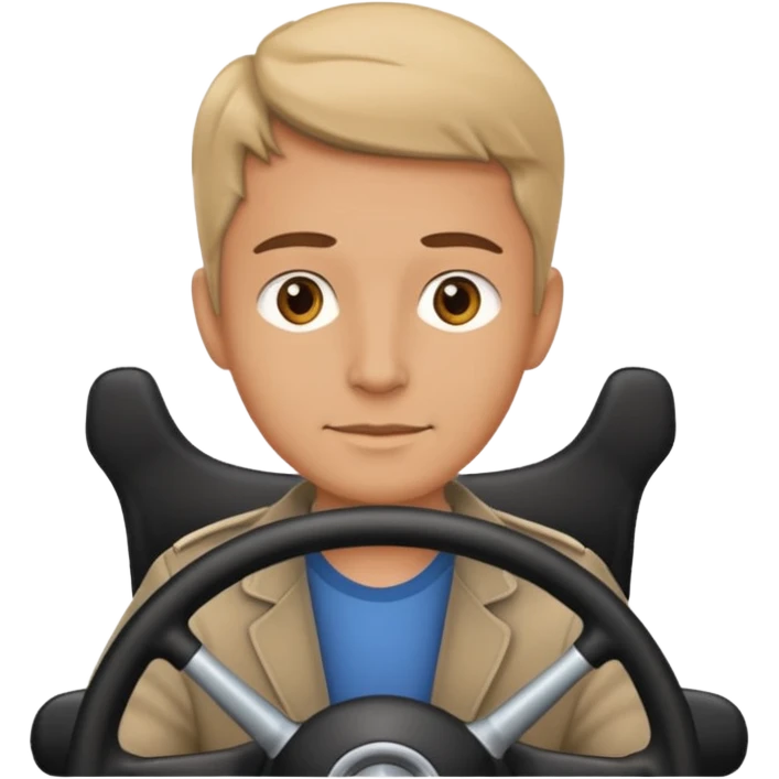 driver with simple face at steering wheel, neutral expression emoji