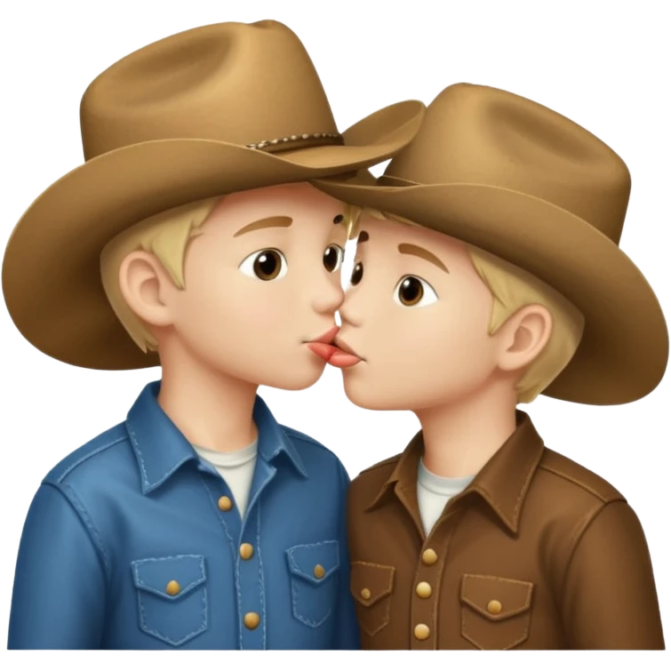 2 boys kissing with cowboy hats emoji