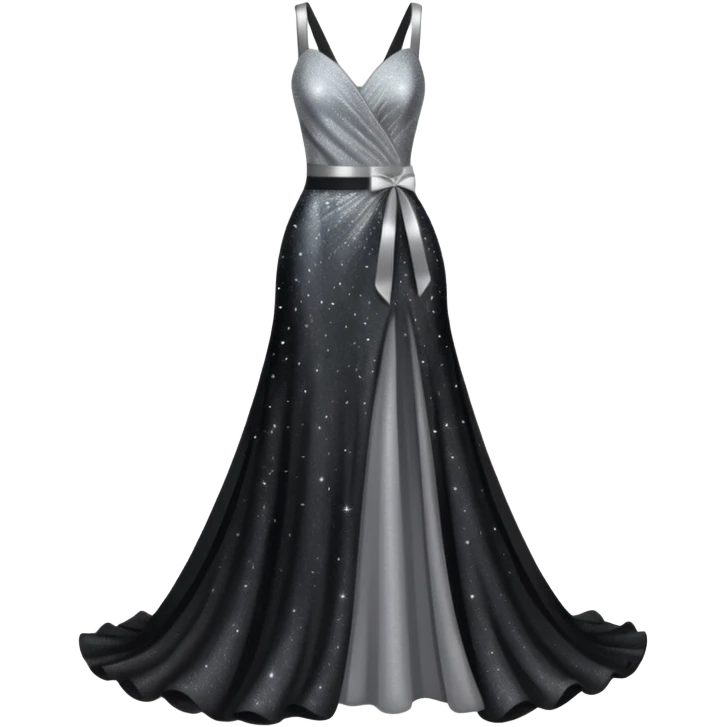 black glittery prom dress with silver sash  emoji