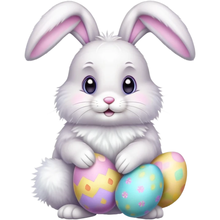 Easter bunny with colorful eggs emoji