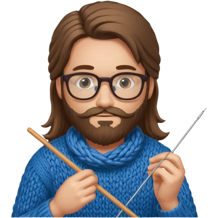 man with beard and long hair knitting emoji