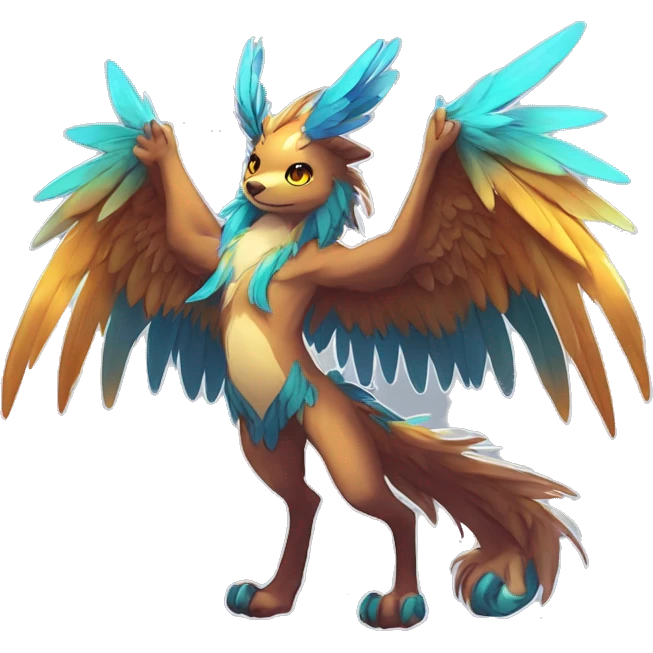 Anthro Sona Cool Edgy Cute Colorful Shy Winged Shiny Fakemon-Fantasy-Creature With Long Hair-Mane Full Body emoji