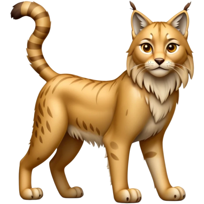 Cinematic-Lynx-Realistic-Full-Body-Standing on all fours-Emoji – head tilted dramatically, sleek golden-brown fur with faint spotting, long legs and large paws poised elegantly, simplified yet realistic focused features, highly detailed, glowing with an almost sarcastic glow. emoji