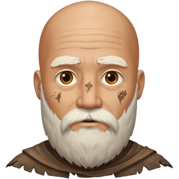 ancient man bold head, tattered animal skin leather emoji