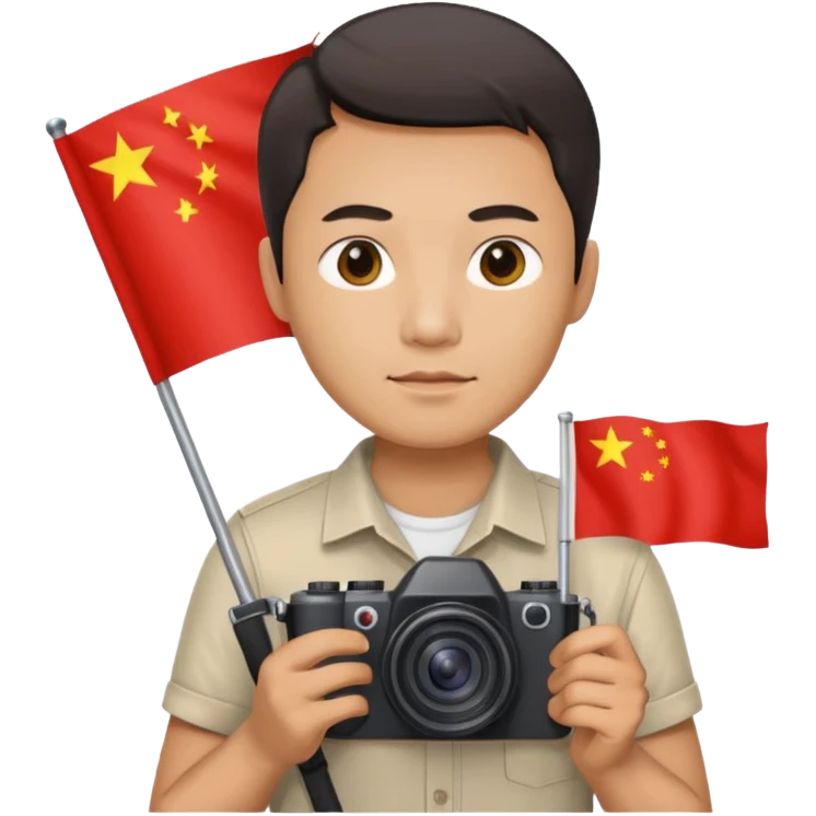 A Chinese man with a Chinese flag and a camera emoji