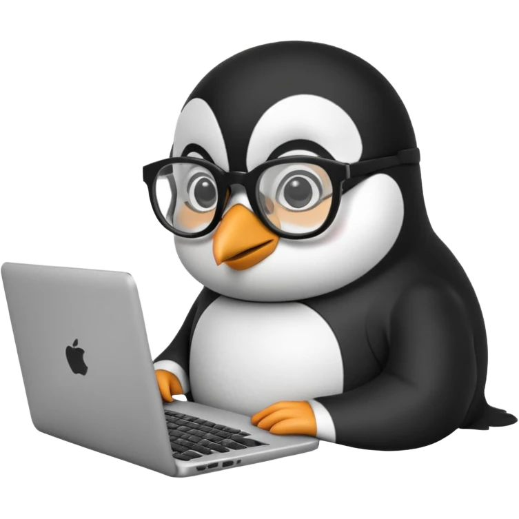 createa nice penguin and using his laptop make it like a developer emoji