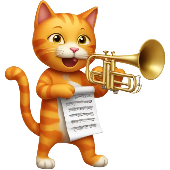 Orange cat playing trombone emoji