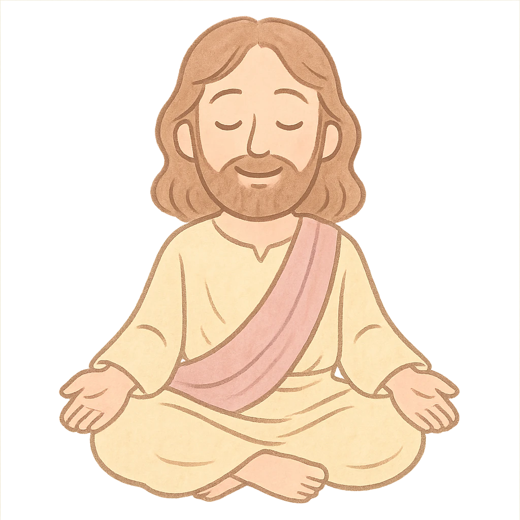 pastel toon style Jesus meditating, peaceful expression emoji