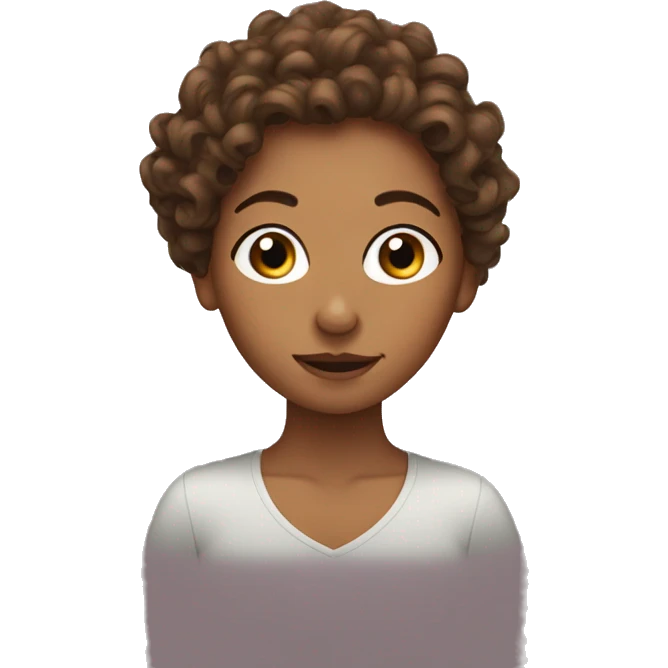 Brown curly haired women tucking hair behind ear emoji