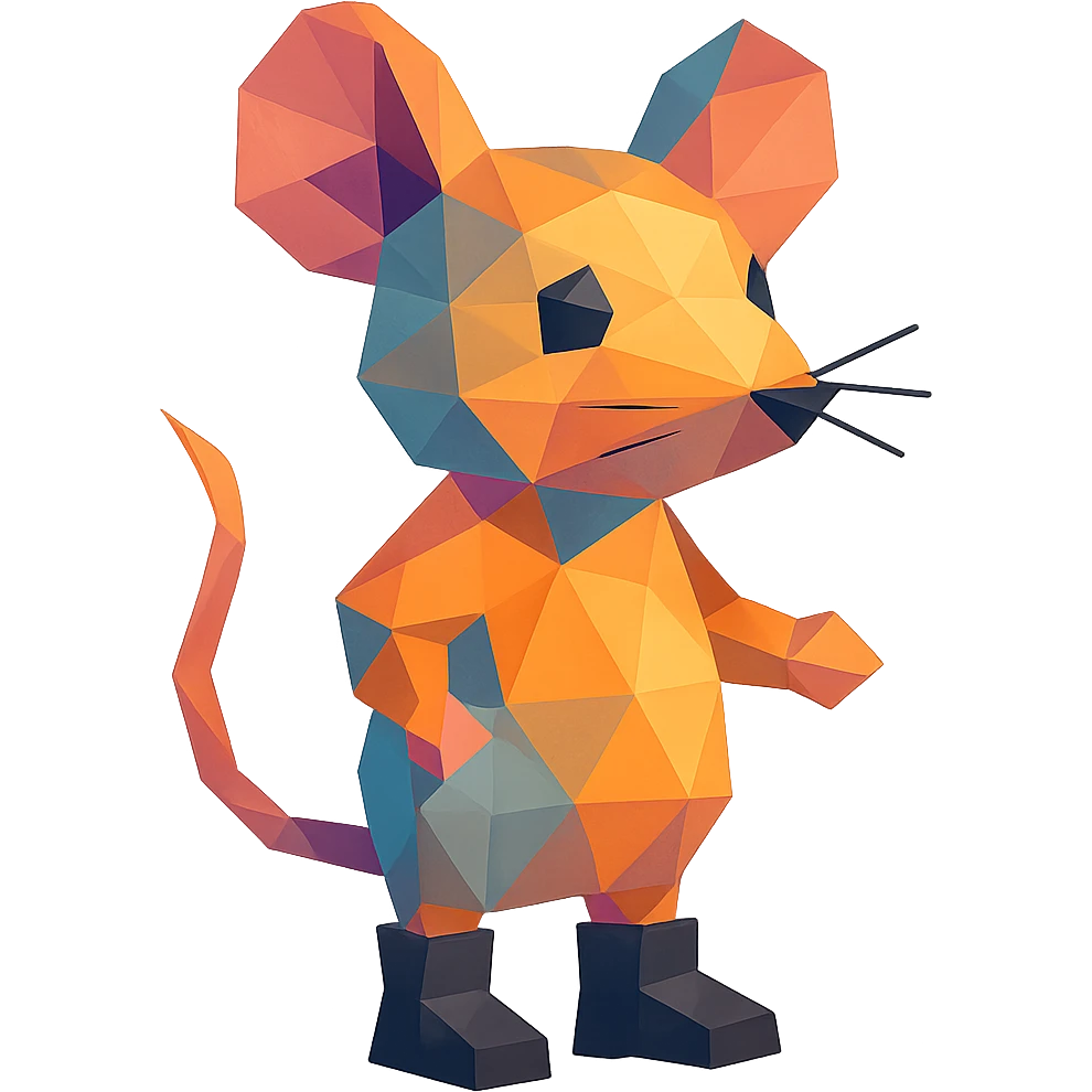 mouse emoji wearing black boots, low-poly polygonal style, vibrant colors emoji